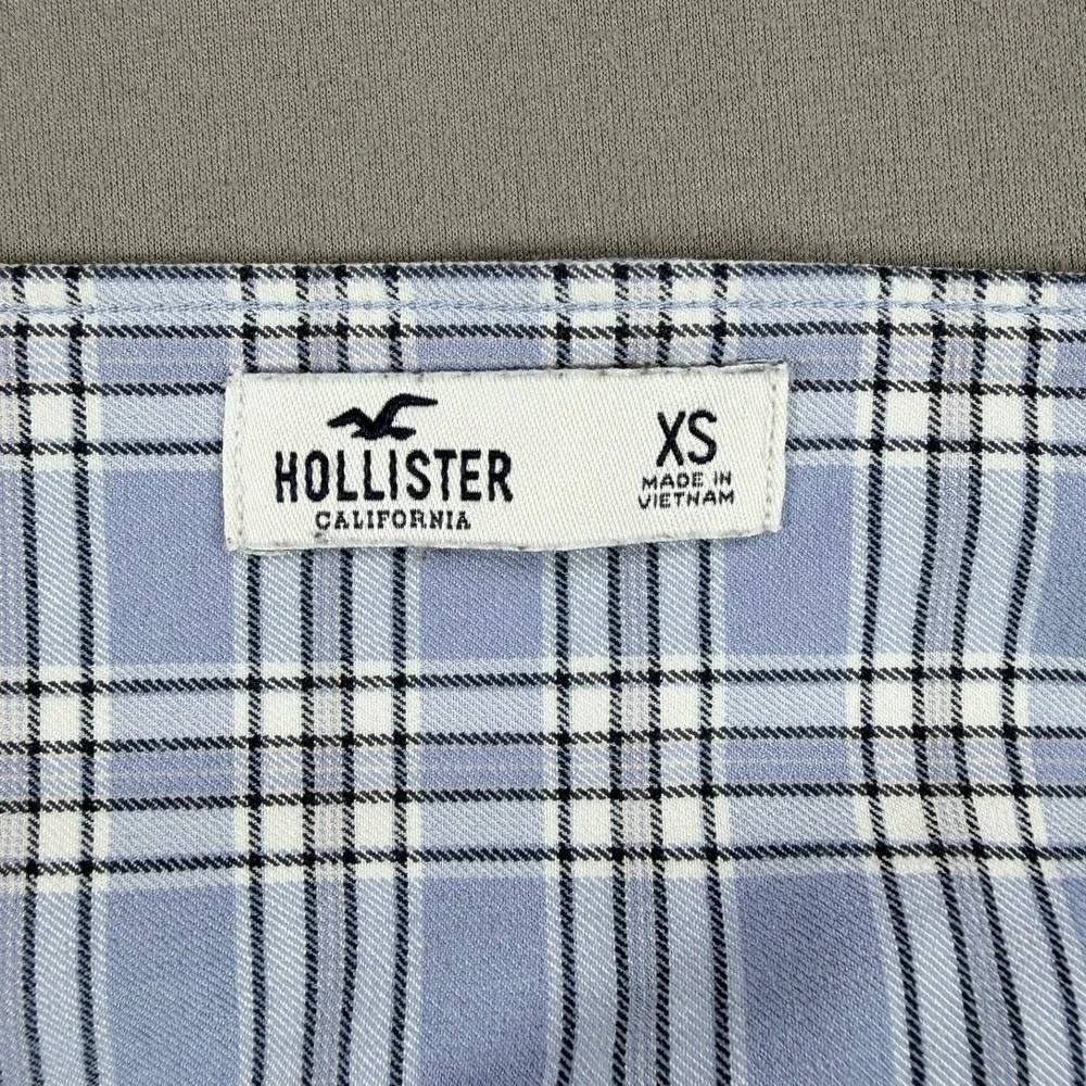 Hollister Plaid Mini‎ Dress Womens XS Blue White Front Slit Casual Summer